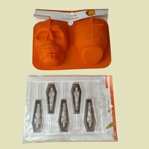 Celebrate It Halloween Skull Cake Mold & Mummy Coffin Candy Mold Lot of 2 New